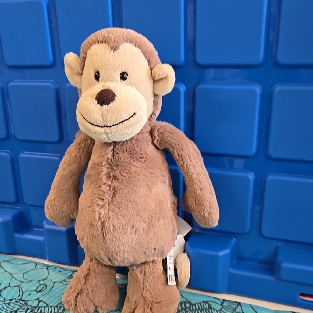 NWT Jellycat Brown and Cream Original Bashful Monkey With Blue Dust Bag - Picture 5 of 16
